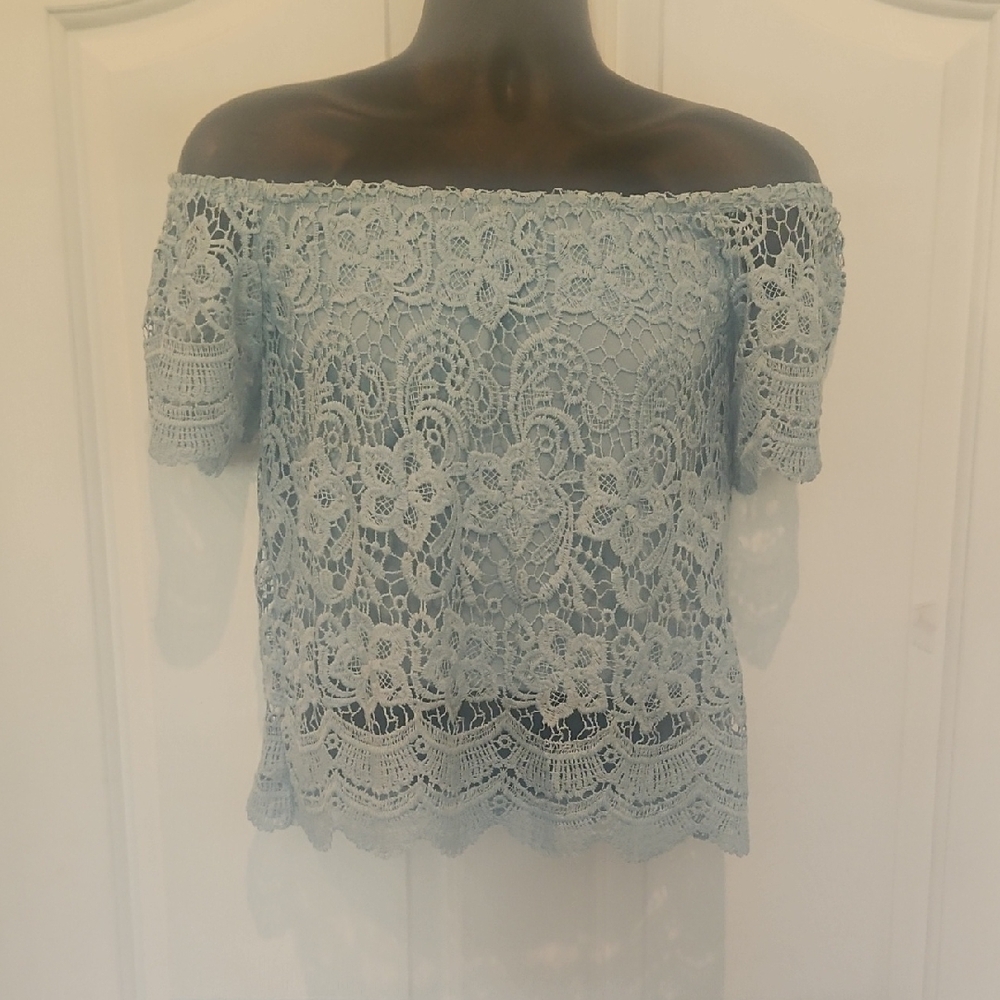 Elegant Lace Off-Shoulder Top - Blue